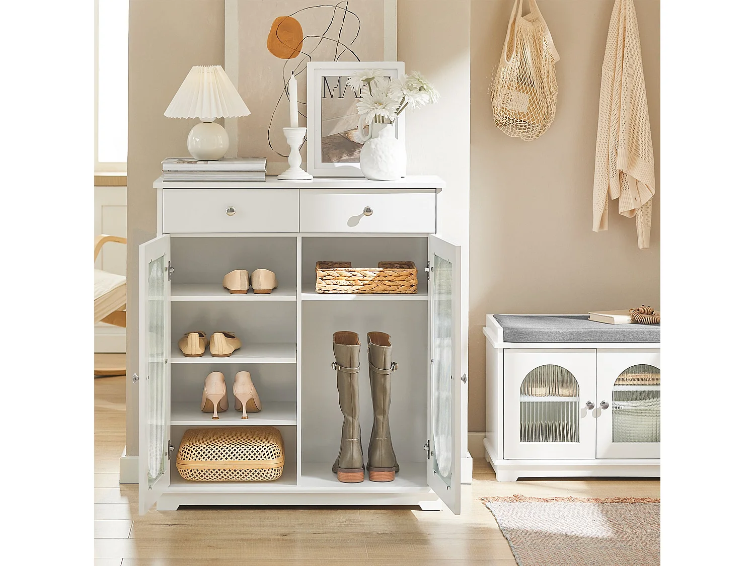 Meuble à Chaussures, Meuble d'Entrée, Commode Meuble de Rangement, Armoire Latérale, FSB68-W