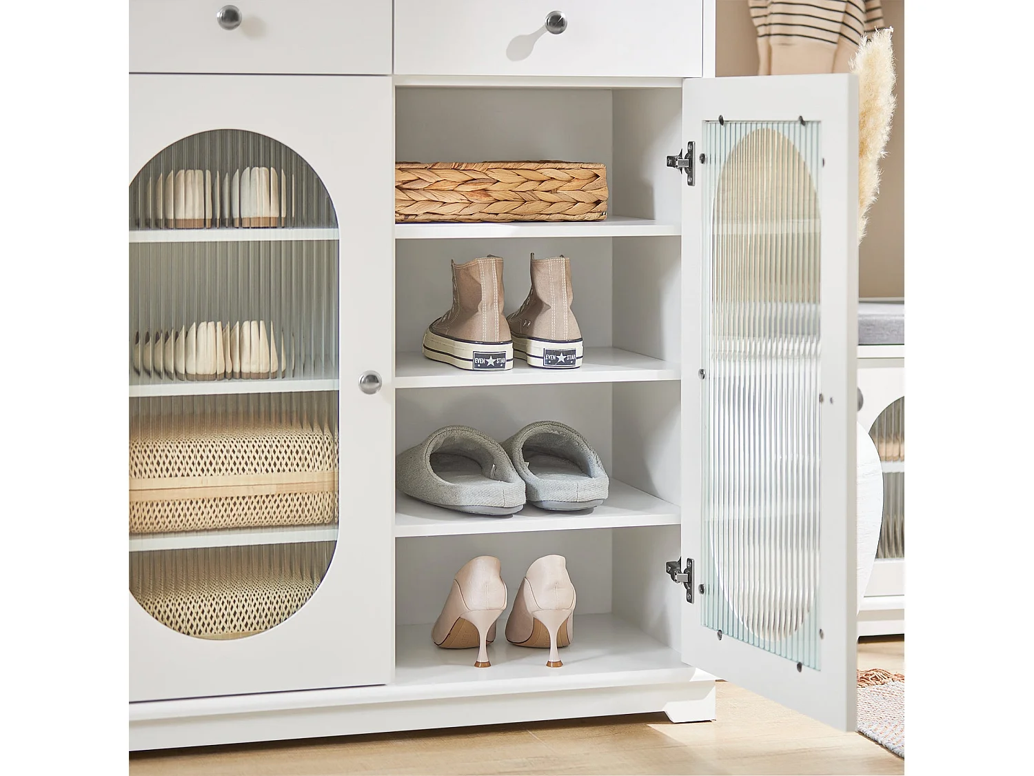 Meuble à Chaussures, Meuble d'Entrée, Commode Meuble de Rangement, Armoire Latérale, FSB68-W