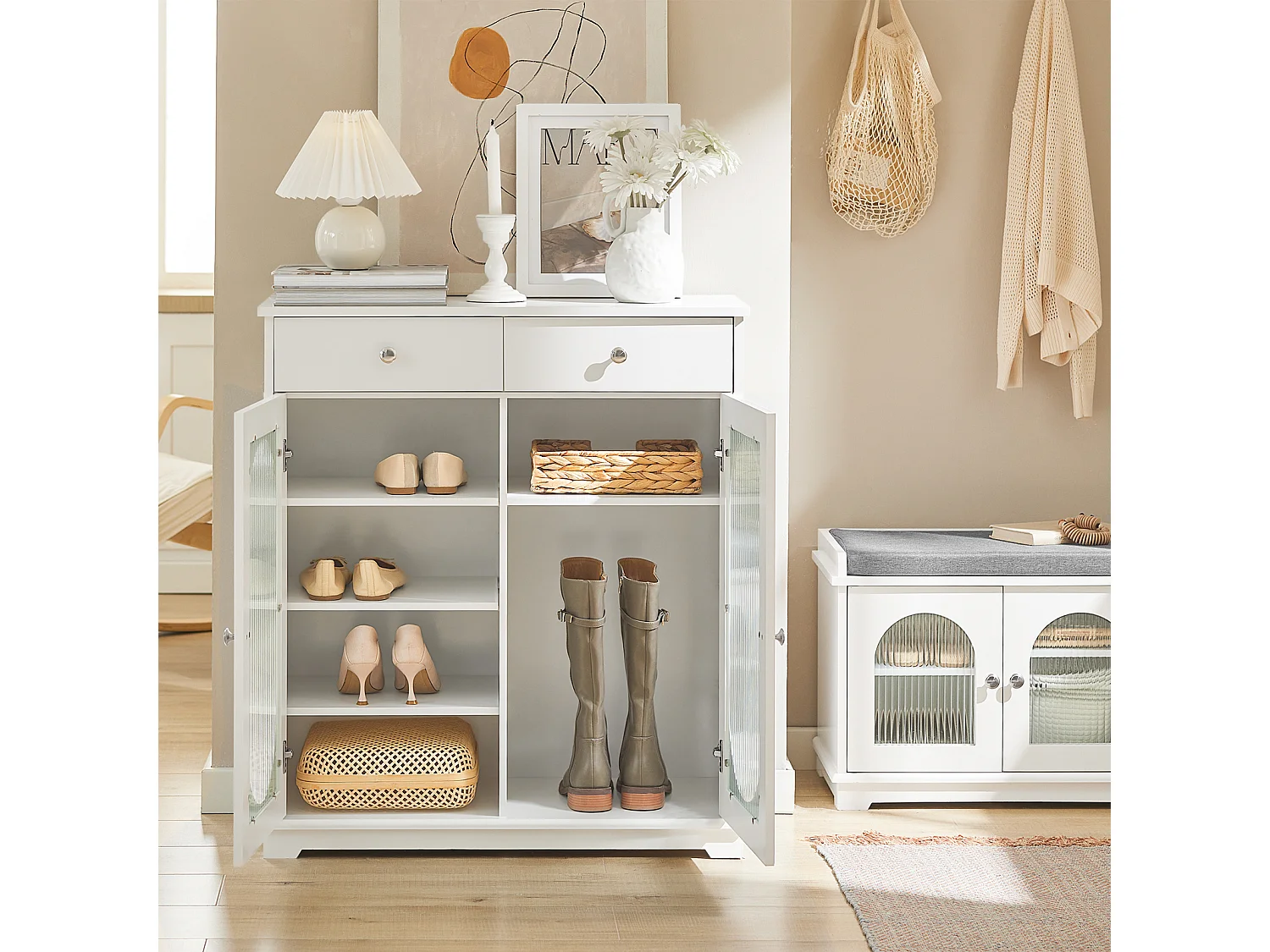 Meuble à Chaussures, Meuble d'Entrée, Commode Meuble de Rangement, Armoire Latérale, FSB68-W