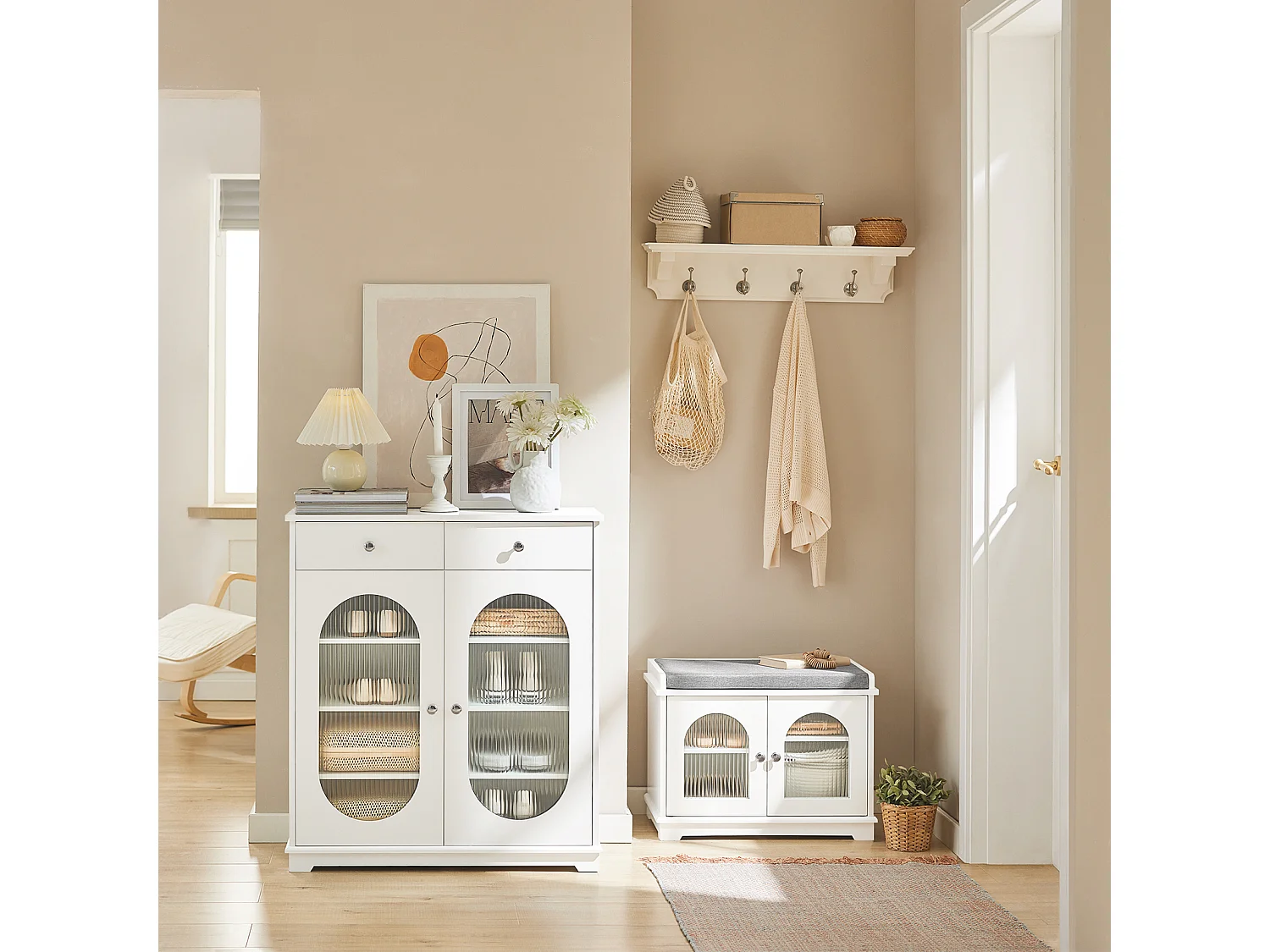 Meuble à Chaussures, Meuble d'Entrée, Commode Meuble de Rangement, Armoire Latérale, FSB68-W