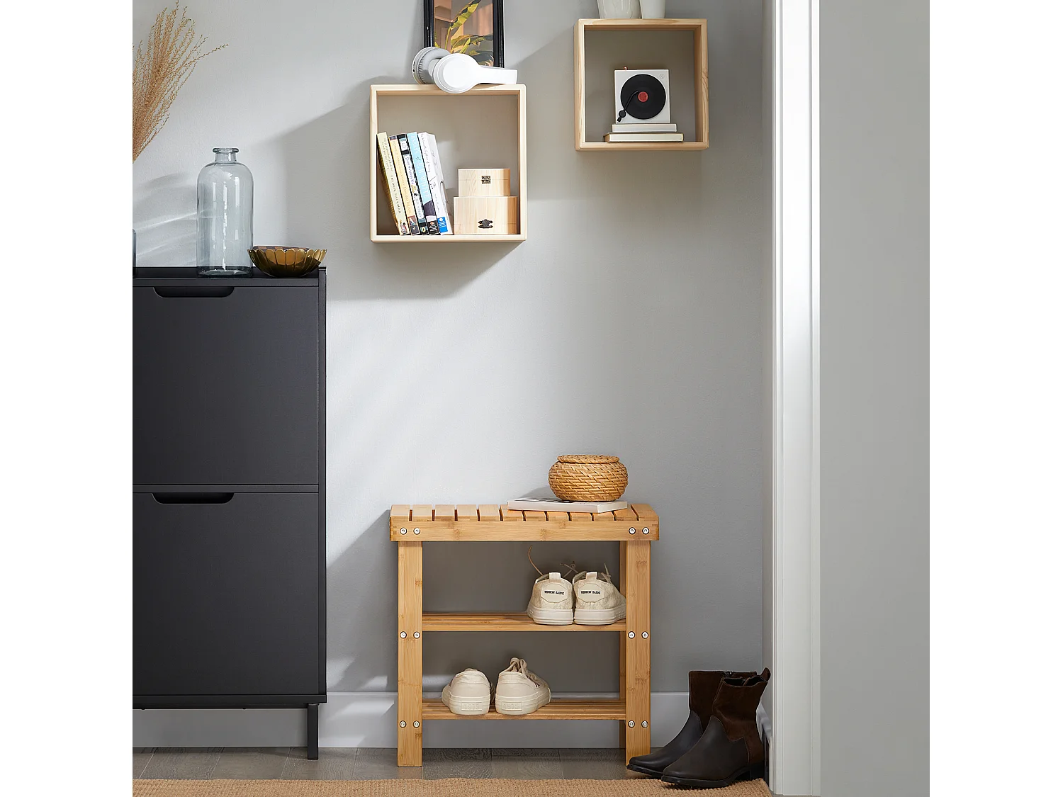 Etagère à chaussures, Banquette en bambou haute de gamme, Rangement chaussure, FSR02-K-N