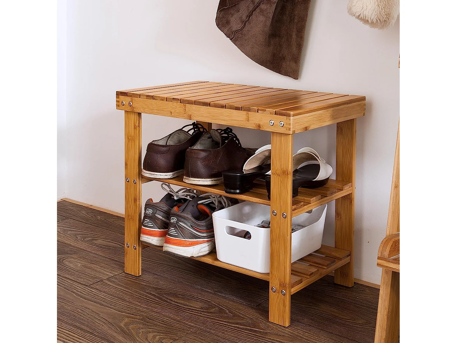 Etagère à chaussures, Banquette en bambou haute de gamme, Rangement chaussure, FSR02-K-N