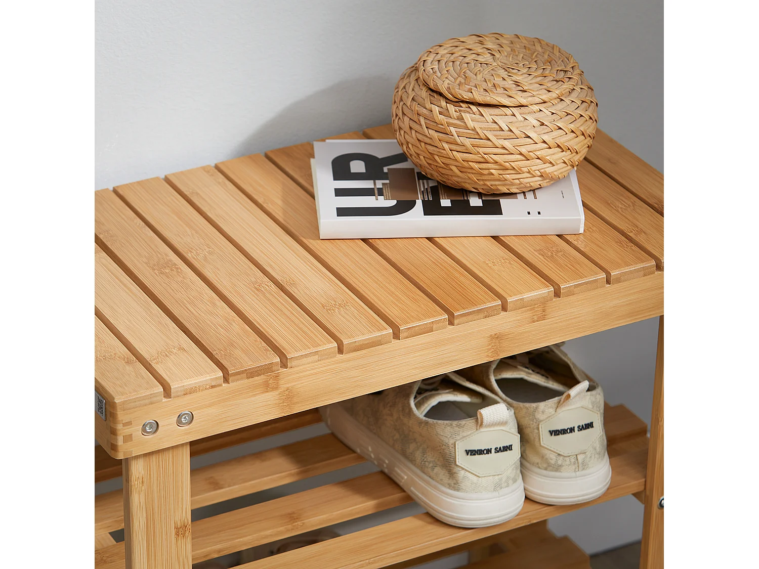 Etagère à chaussures, Banquette en bambou haute de gamme, Rangement chaussure, FSR02-K-N