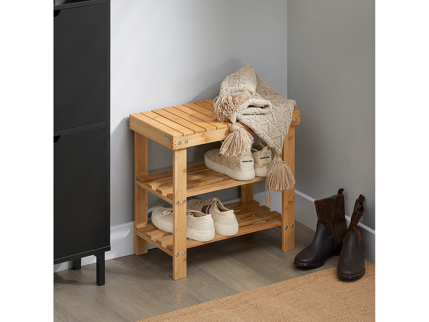 Etagère à chaussures, Banquette en bambou haute de gamme, Rangement chaussure, FSR02-K-N