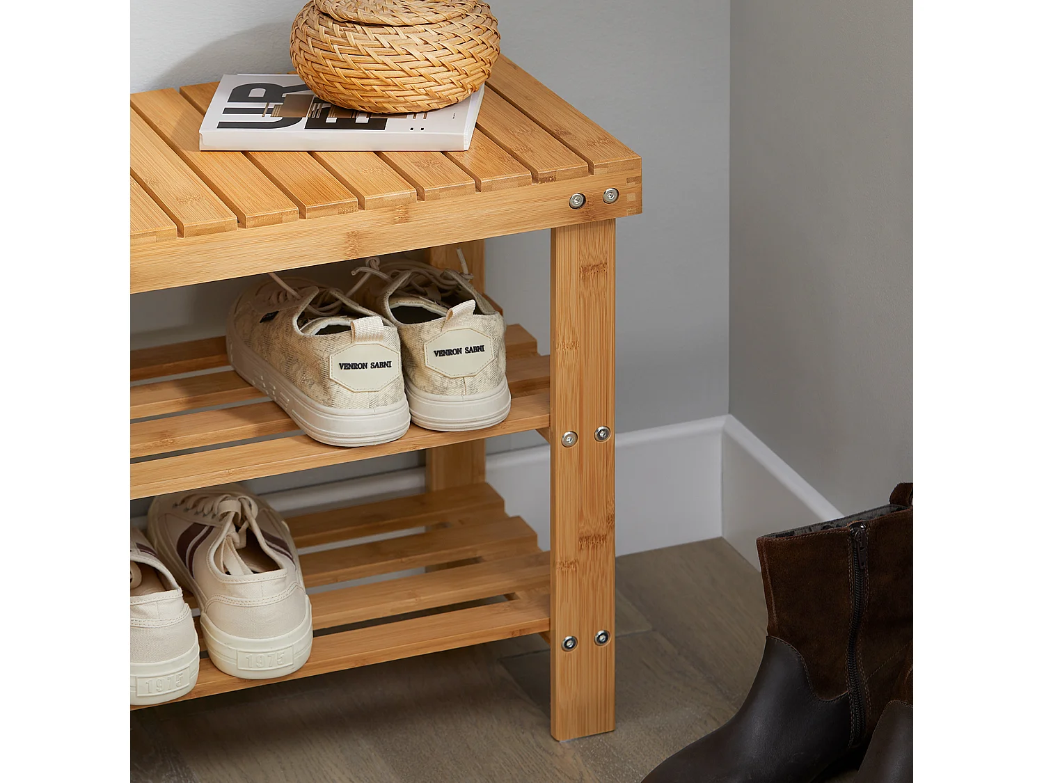 Etagère à chaussures, Banquette en bambou haute de gamme, Rangement chaussure, FSR02-K-N