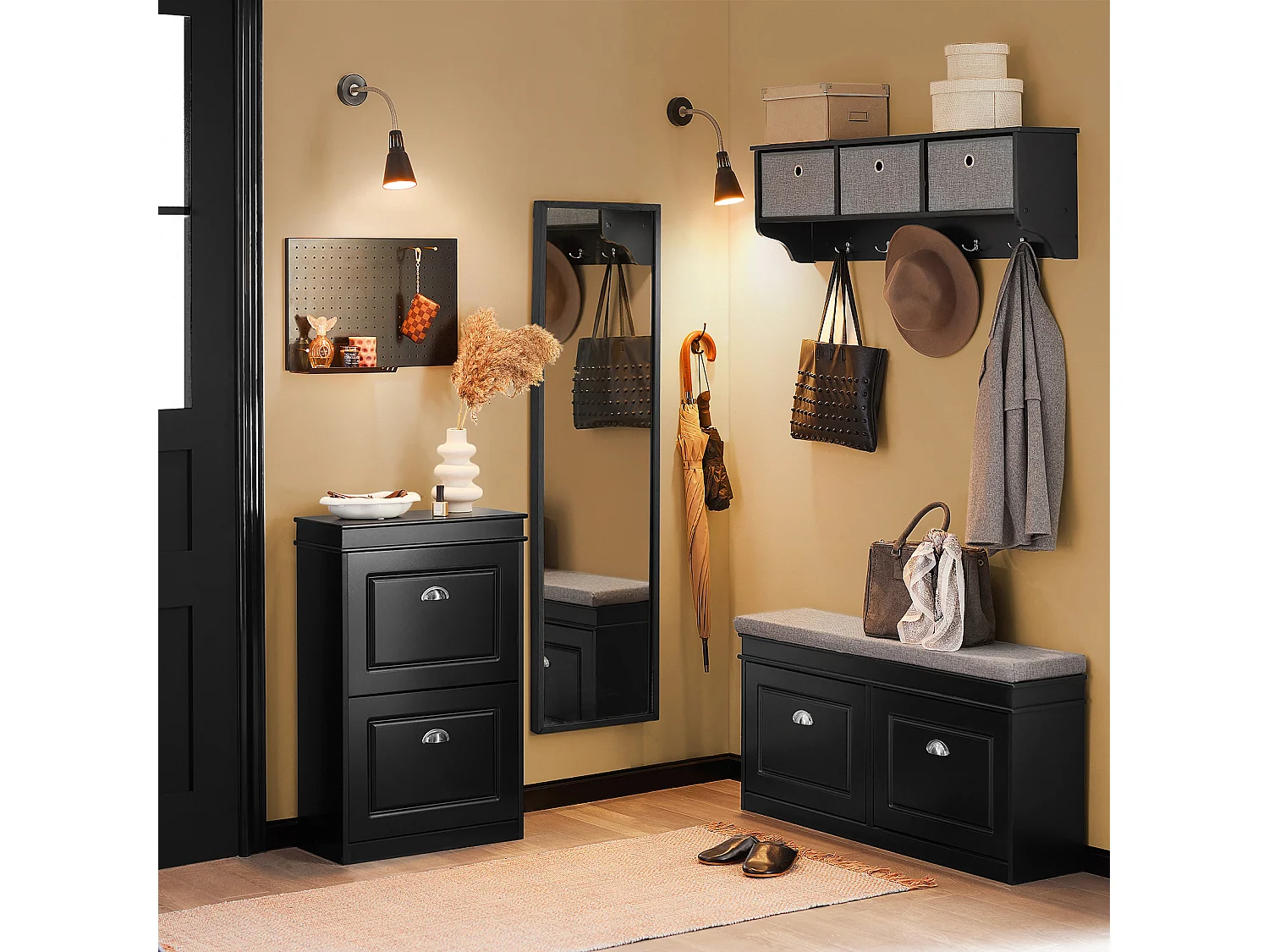 Meuble de Rangement à Chaussures Armoire à Chaussures Commode à Chaussures 2 abattants, FSR78-SCH