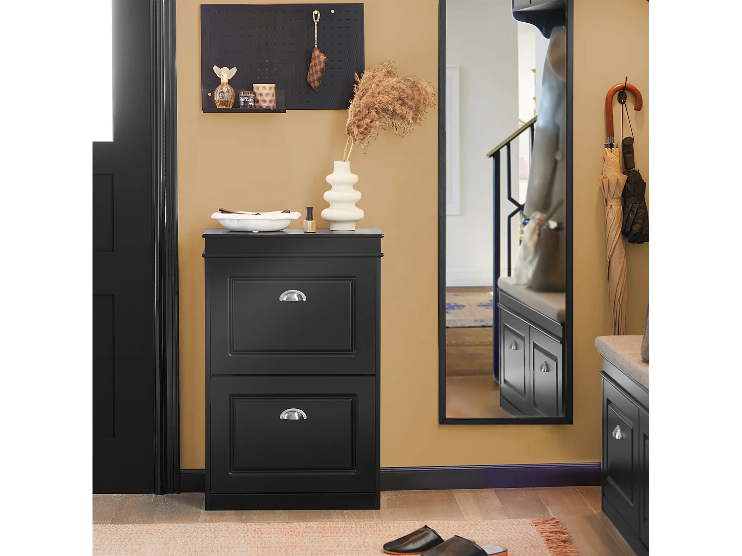 Meuble de Rangement à Chaussures Armoire à Chaussures Commode à Chaussures 2 abattants, FSR78-SCH