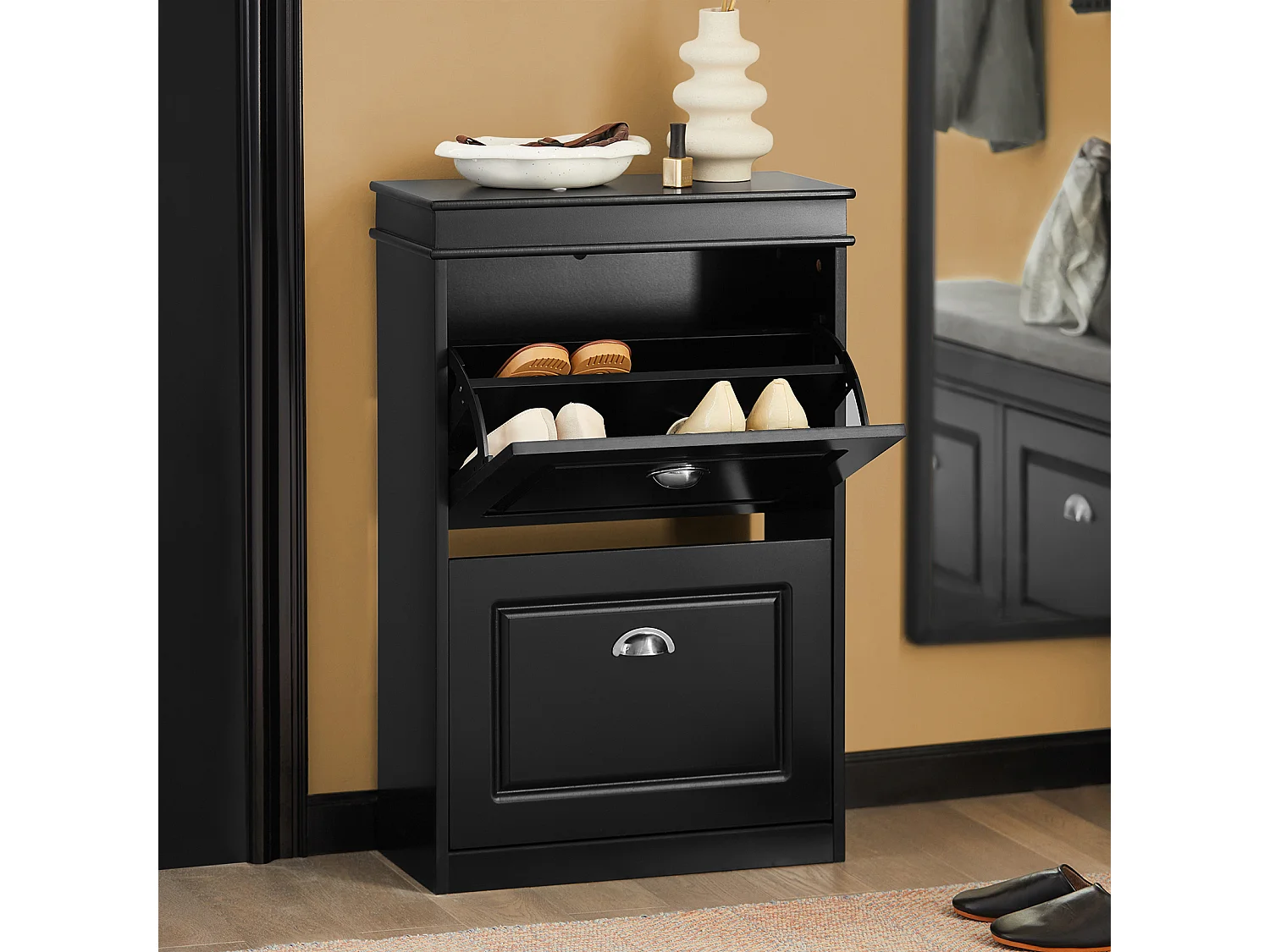 Meuble de Rangement à Chaussures Armoire à Chaussures Commode à Chaussures 2 abattants, FSR78-SCH