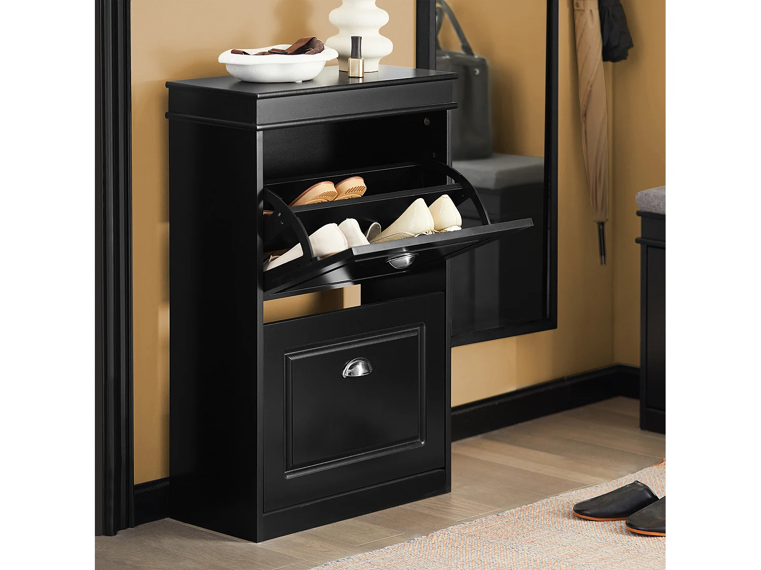 Meuble de Rangement à Chaussures Armoire à Chaussures Commode à Chaussures 2 abattants, FSR78-SCH