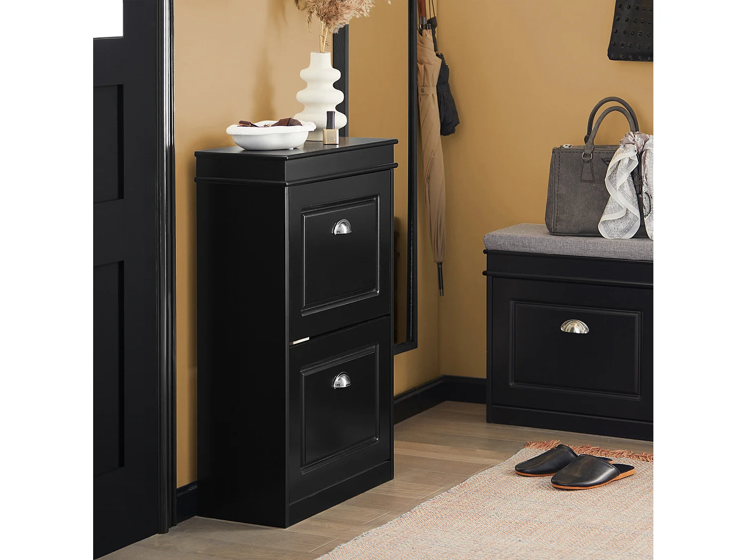 Meuble de Rangement à Chaussures Armoire à Chaussures Commode à Chaussures 2 abattants, FSR78-SCH