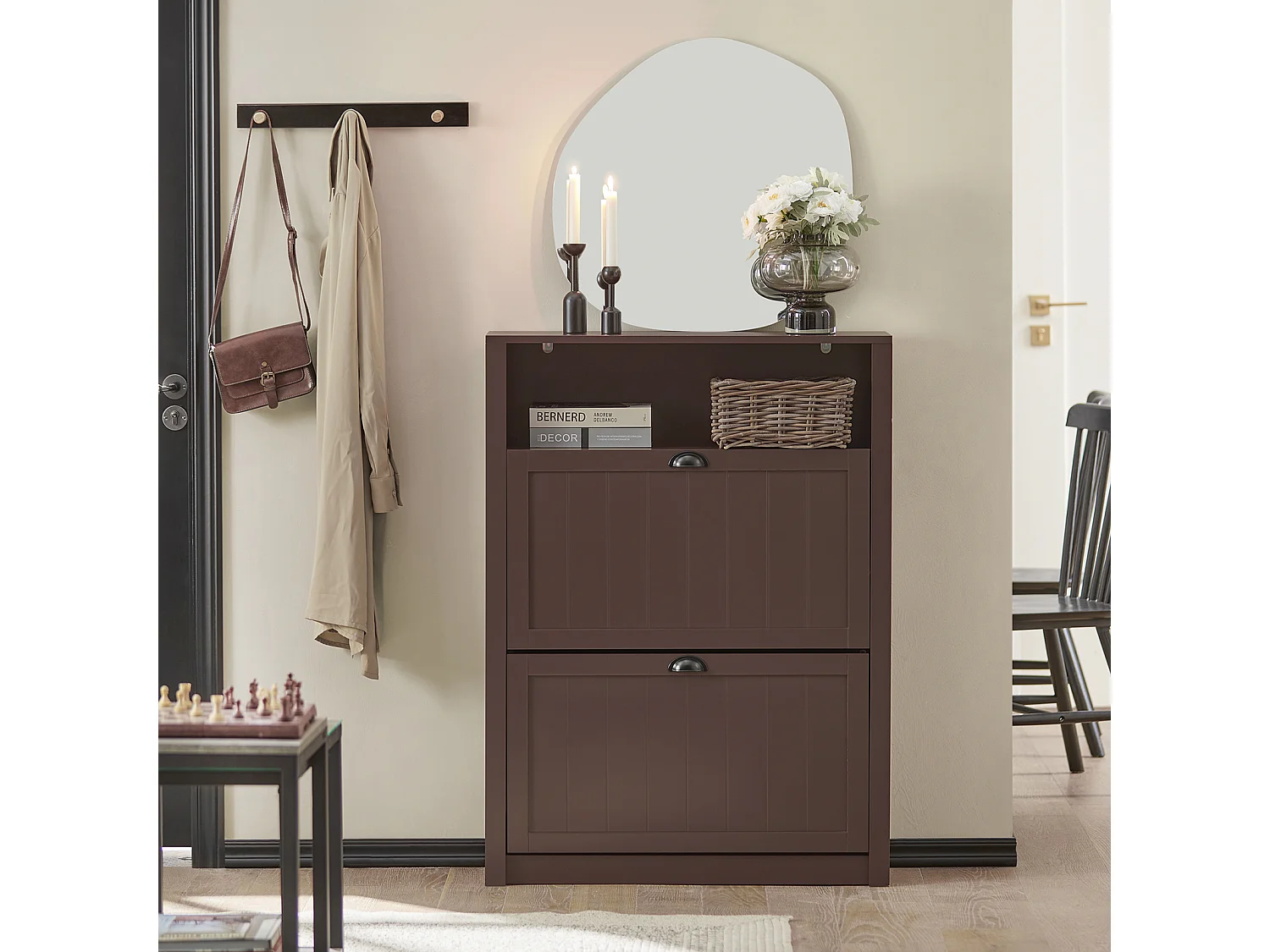 Meuble de Rangement à Chaussures Armoire à Chaussures Commode à Chaussures 2 abattants, FSR87-BR