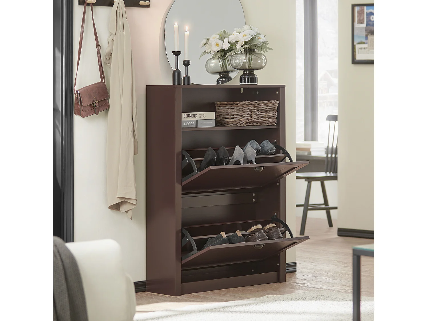 Meuble de Rangement à Chaussures Armoire à Chaussures Commode à Chaussures 2 abattants, FSR87-BR