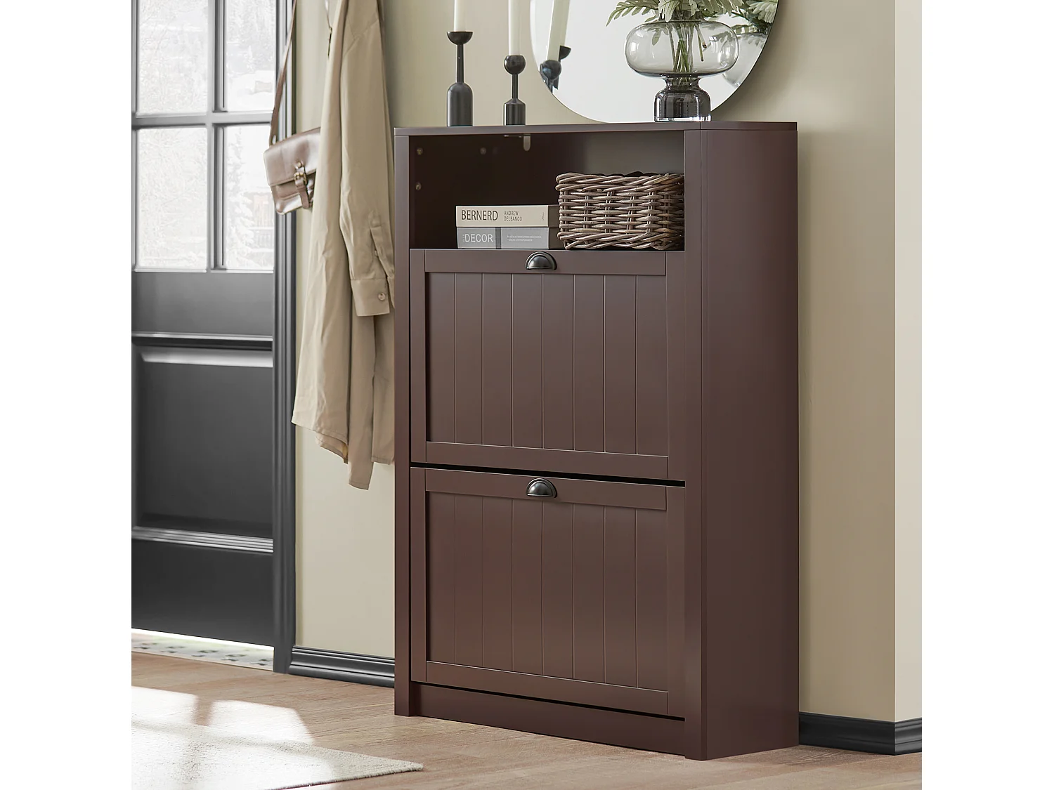 Meuble de Rangement à Chaussures Armoire à Chaussures Commode à Chaussures 2 abattants, FSR87-BR