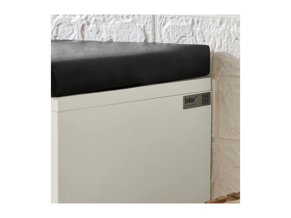 Banc à Chaussures, Armoire à Chaussures 2 Abattants avec 2 Compartiments Ouvert et Coussin, FSR132-W