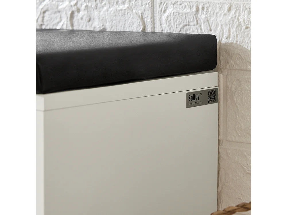 Banc à Chaussures, Armoire à Chaussures 2 Abattants avec 2 Compartiments Ouvert et Coussin, FSR132-W