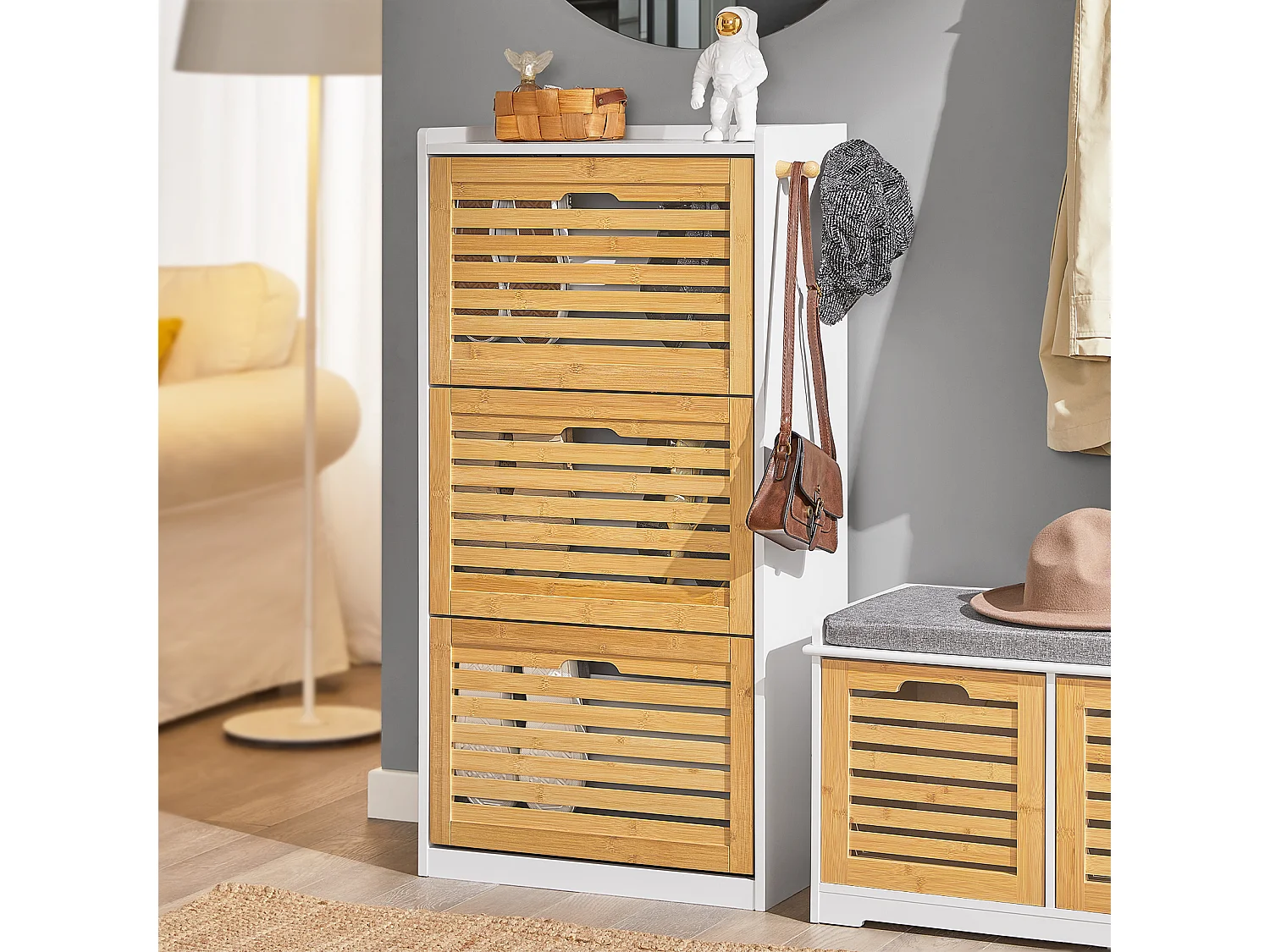 Meuble de Rangement à Chaussures Armoire à Chaussures Meuble d'entrée, FSR108-WN