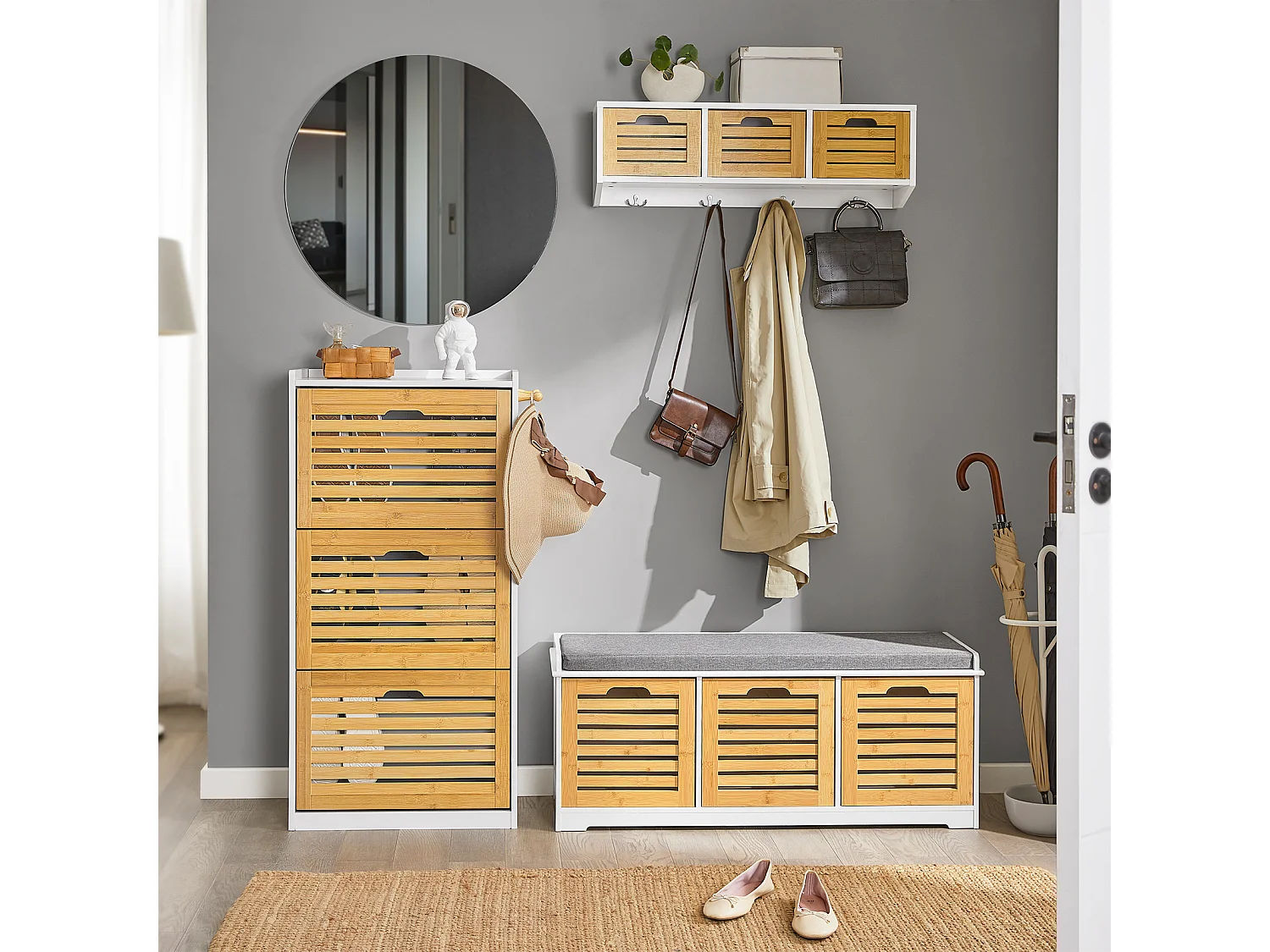 SoBuy FSR108-WN Opbergkast voor schoenen Schoenenkast Schoenenkast Gangkast met 3 bladen