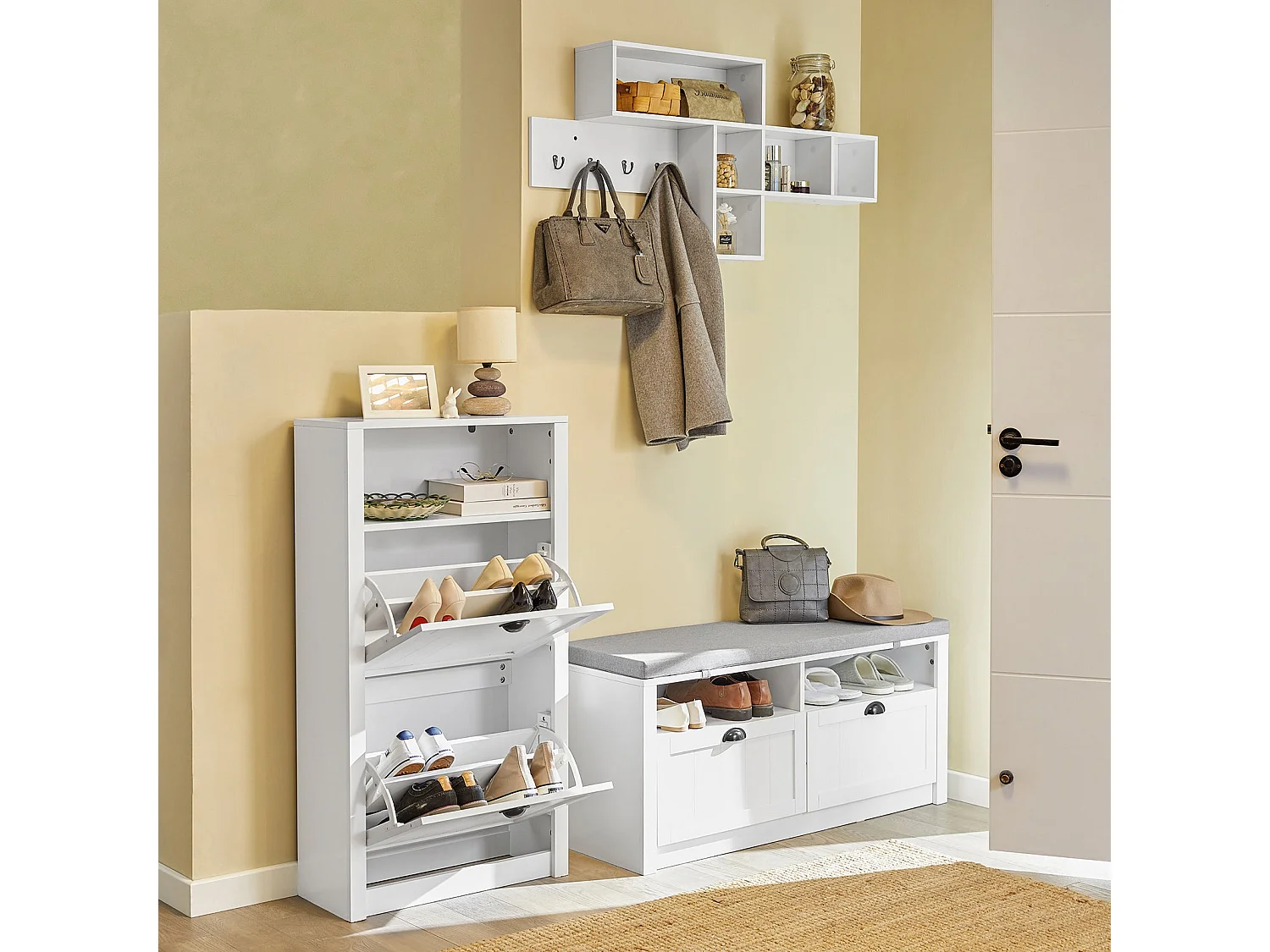 Zapatero con 2 Puertas Abatibles Zapatero Estrecho Organizador para Zapatos Blanco 60 x 24 x 110 cm FSR87-K-W SoBuy ES