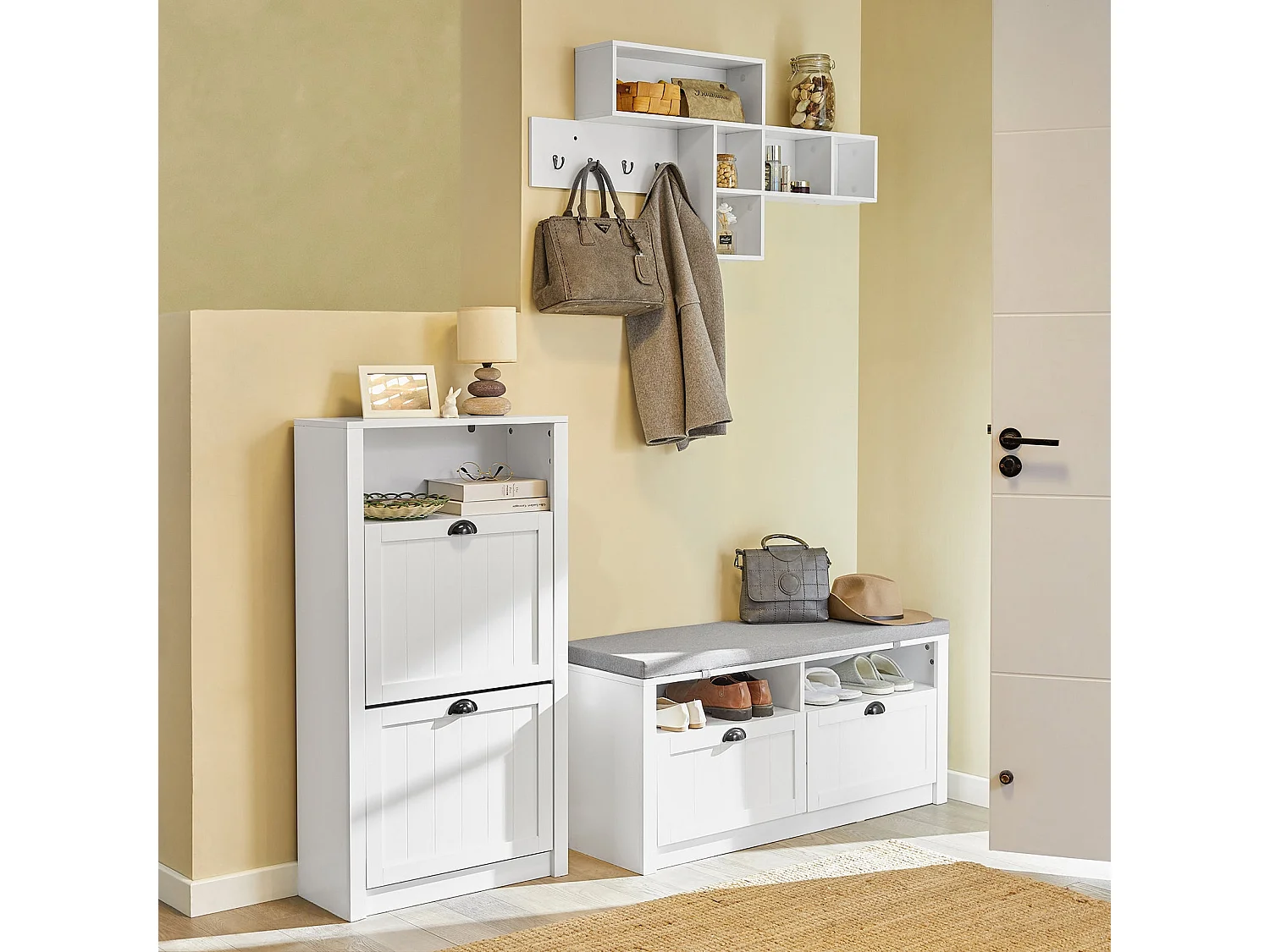 Zapatero con 2 Puertas Abatibles Zapatero Estrecho Organizador para Zapatos Blanco 60 x 24 x 110 cm FSR87-K-W SoBuy ES