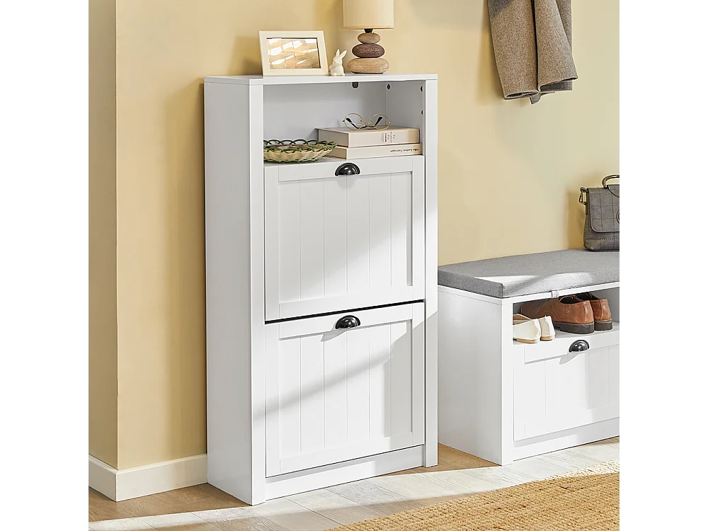 Meuble à chaussures Armoire à Chaussures Commode à Chaussures 2 abattants Meuble d'entrée, FSR87-K-W