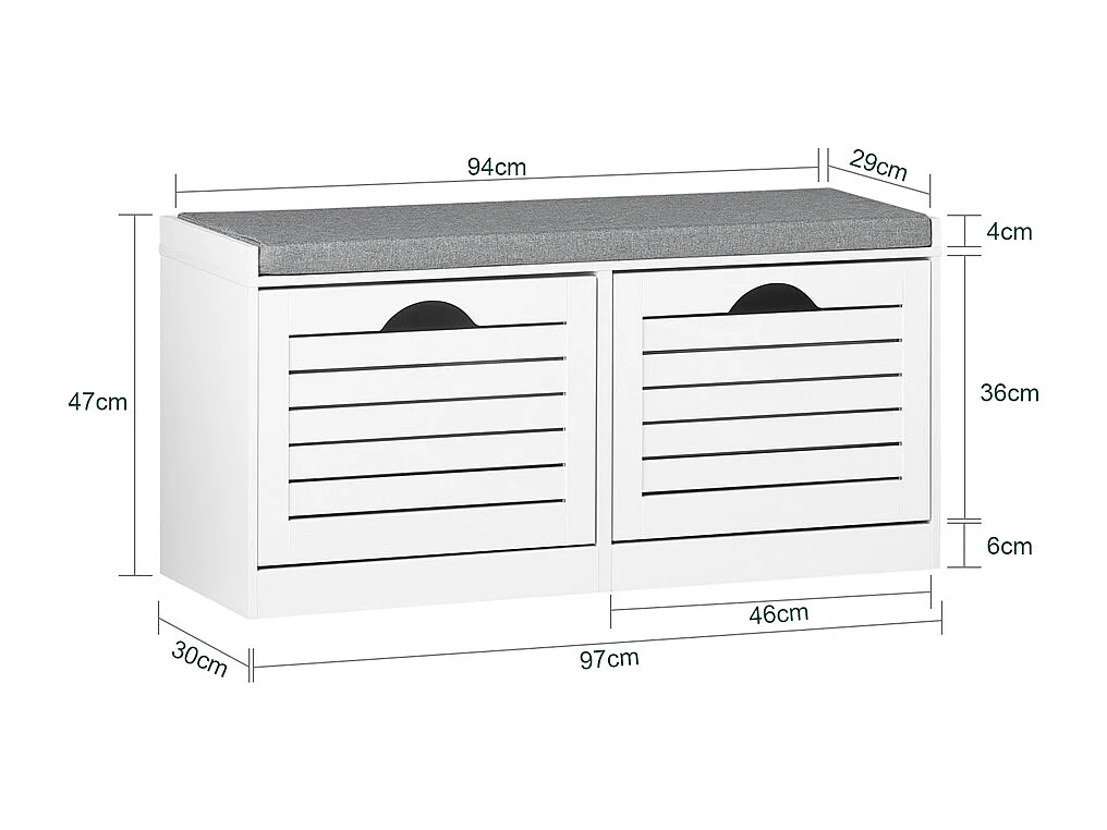 Zapatero Banco con 2 cajones,Banco de almacenamianto,L97 x P30 x H46cm FSR62-W SoBuy ES