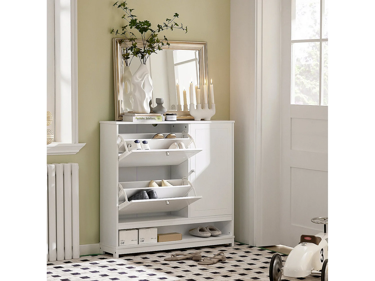 Armoire à Chaussures Meuble de Rangement à Chaussures Commode à Chaussures avec 1 Porte, FSR114-W