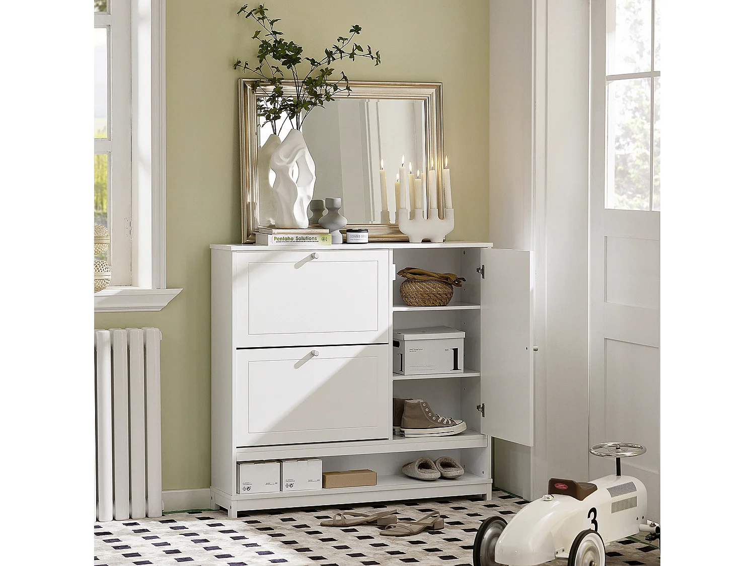 Armoire à Chaussures Meuble de Rangement à Chaussures Commode à Chaussures avec 1 Porte, FSR114-W