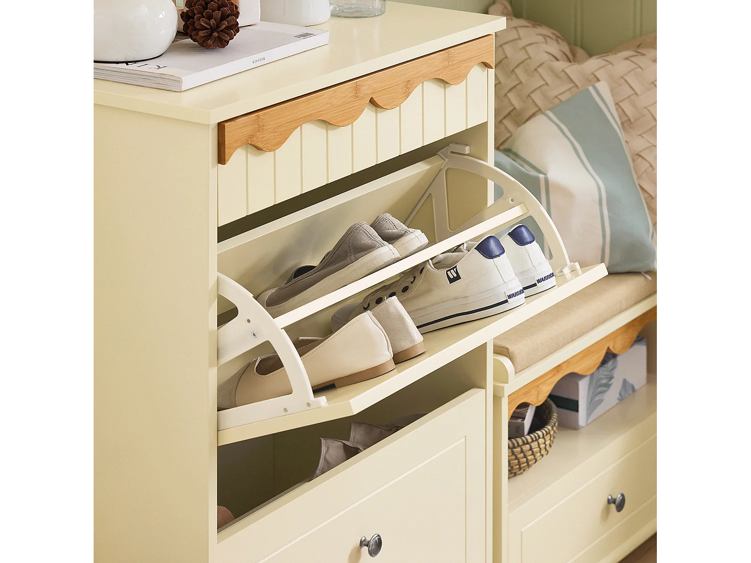 SoBuy FSR124-MI Schoenenkast - Schoenenrek - Schoenen Opbergkast - Schoenencommode met 1 Lade en 2 Kleppen