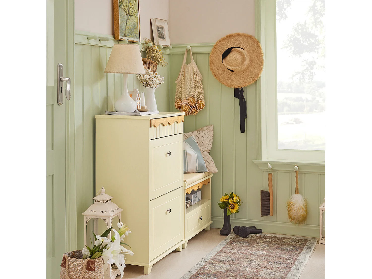 SoBuy FSR124-MI Schoenenkast - Schoenenrek - Schoenen Opbergkast - Schoenencommode met 1 Lade en 2 Kleppen