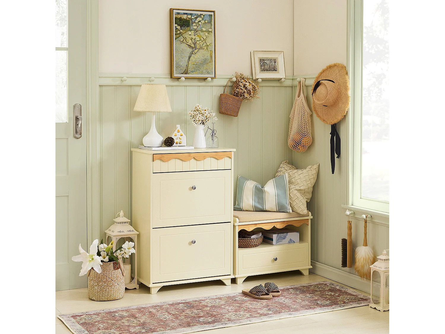 SoBuy FSR124-MI Schoenenkast - Schoenenrek - Schoenen Opbergkast - Schoenencommode met 1 Lade en 2 Kleppen