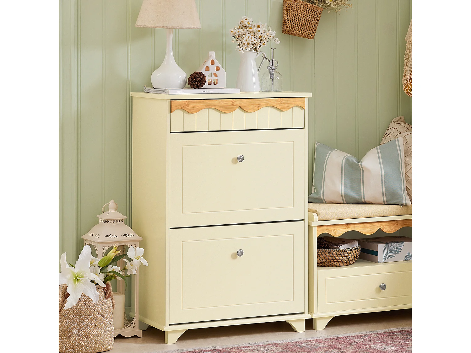 SoBuy FSR124-MI Schoenenkast - Schoenenrek - Schoenen Opbergkast - Schoenencommode met 1 Lade en 2 Kleppen