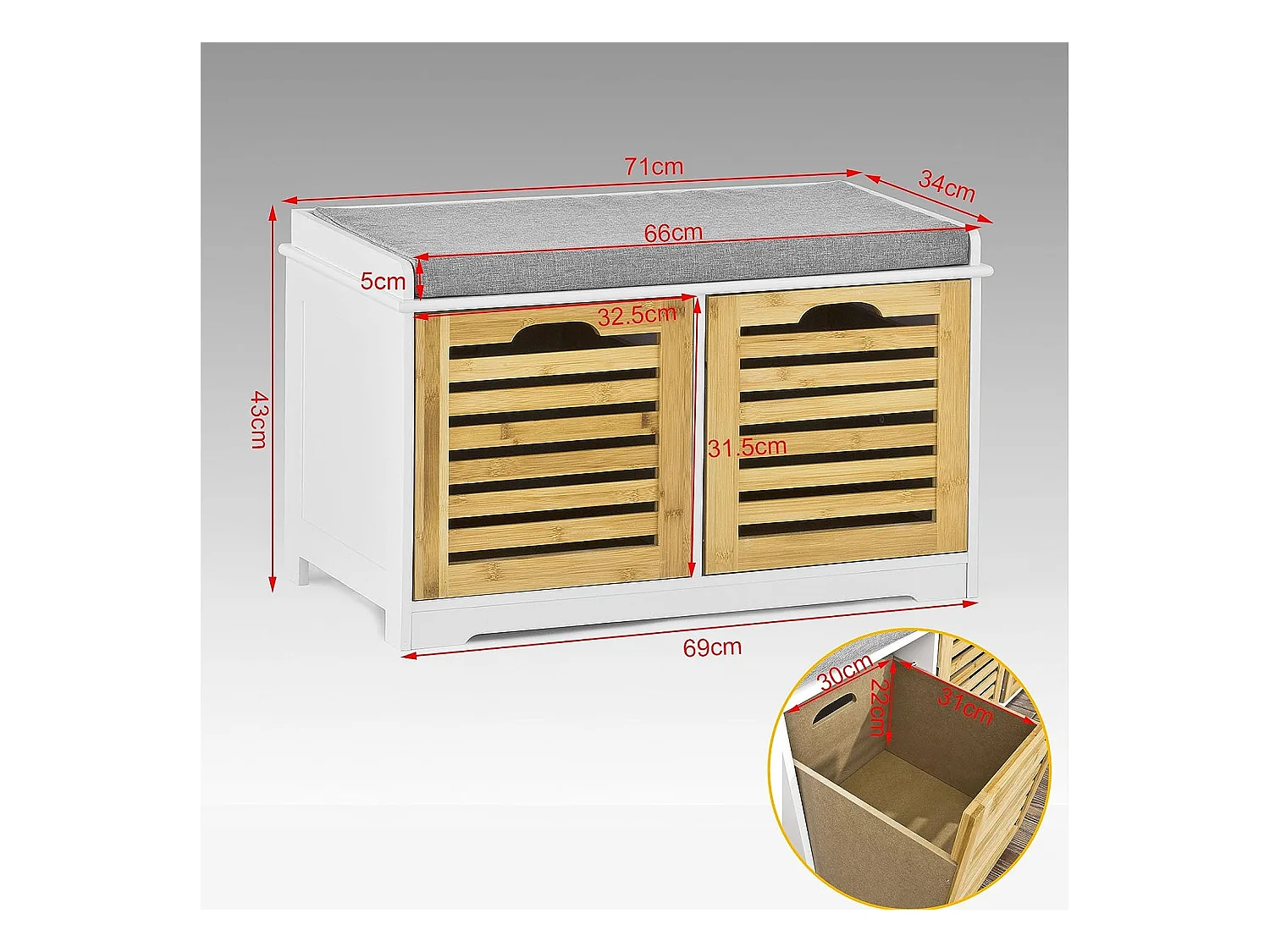 Ławka na buty z 2 drzwiami FSR23-K-WN