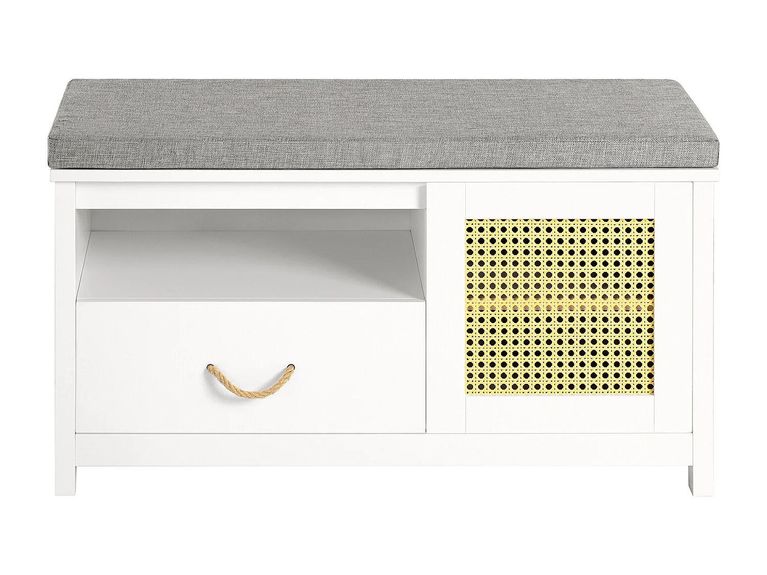 Banc de Rangement, Banc à Chaussures, Meuble d’Entrée avec Coussin Rembourré avec 1 Porte, FSR126-W