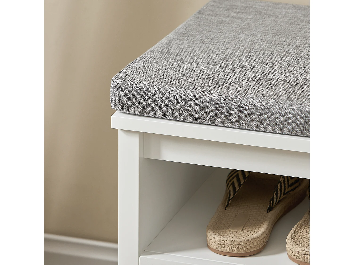 Banc de Rangement, Banc à Chaussures, Meuble d’Entrée avec Coussin Rembourré avec 1 Porte, FSR126-W