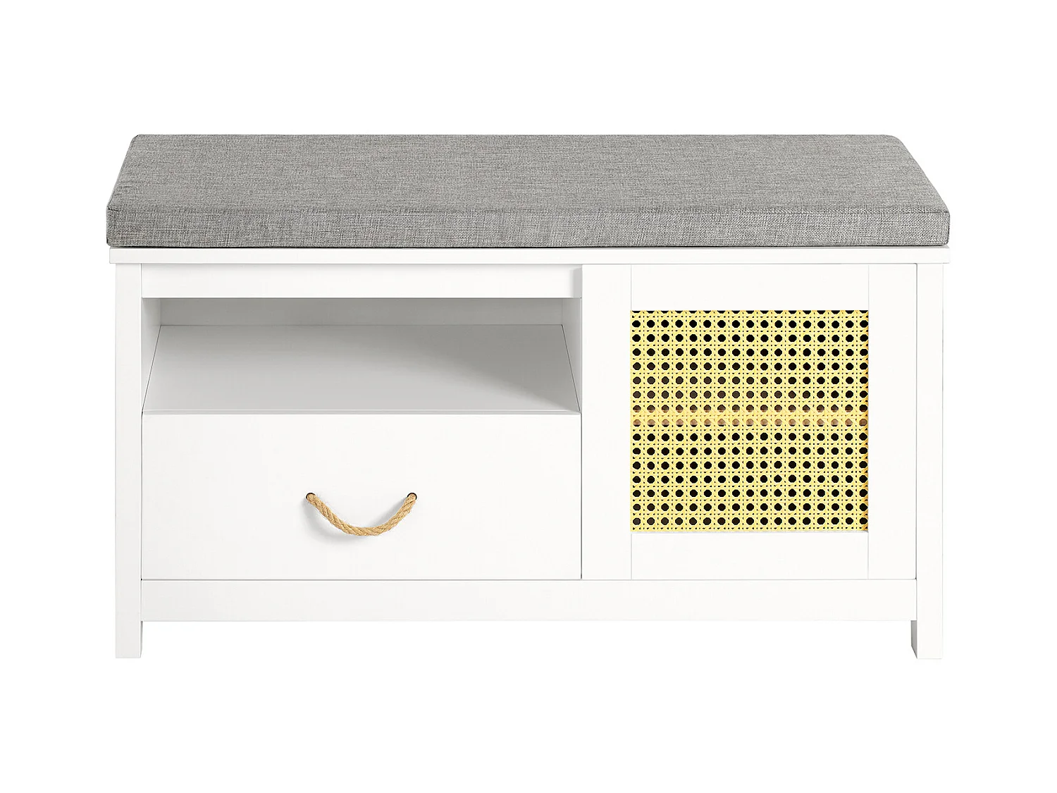 SoBuy FSR126-W Schoenenbank, Schoenenkast met zitkussen, Opbergbank, Opbergkast met 1 Deur van Polyrotan, 1 Lade en 1 Compartiment