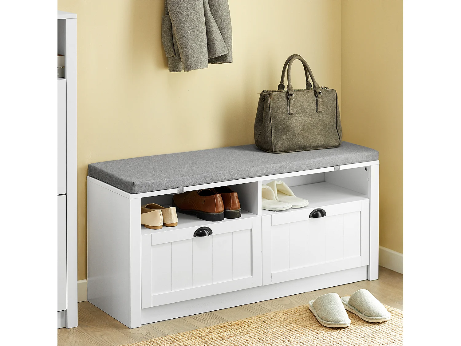 SoBuy FSR90-W Schoenenbank met 2 lades Wit ca. 110 x 47 x 35 cm