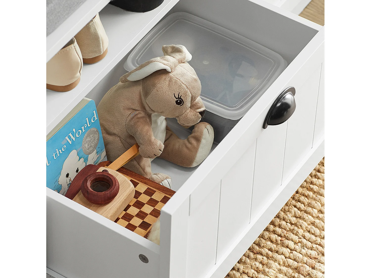 SoBuy FSR90-W Schoenenbank met 2 lades Wit ca. 110 x 47 x 35 cm