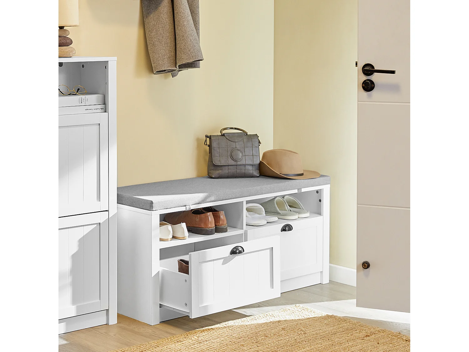 SoBuy FSR90-W Schoenenbank met 2 lades Wit ca. 110 x 47 x 35 cm