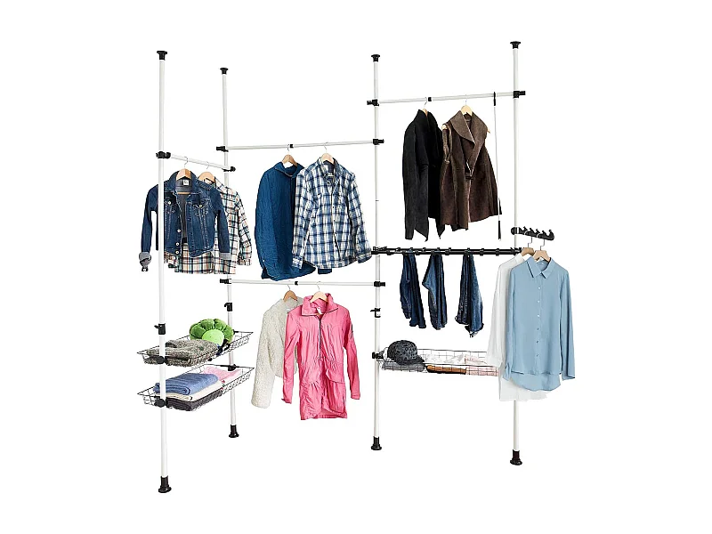 SoBuy FRG38 Kledingrek Klerenrailsysteem Opbergsysteem Wit