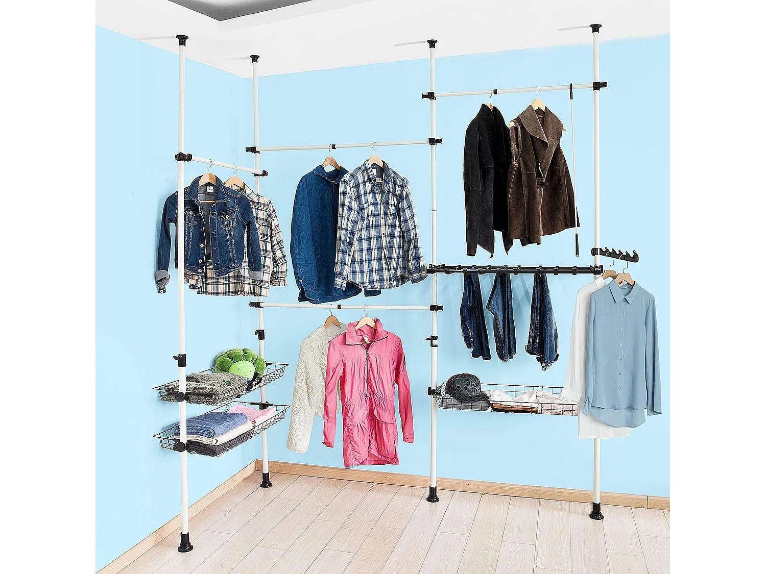SoBuy FRG38 Kledingrek Klerenrailsysteem Opbergsysteem Wit