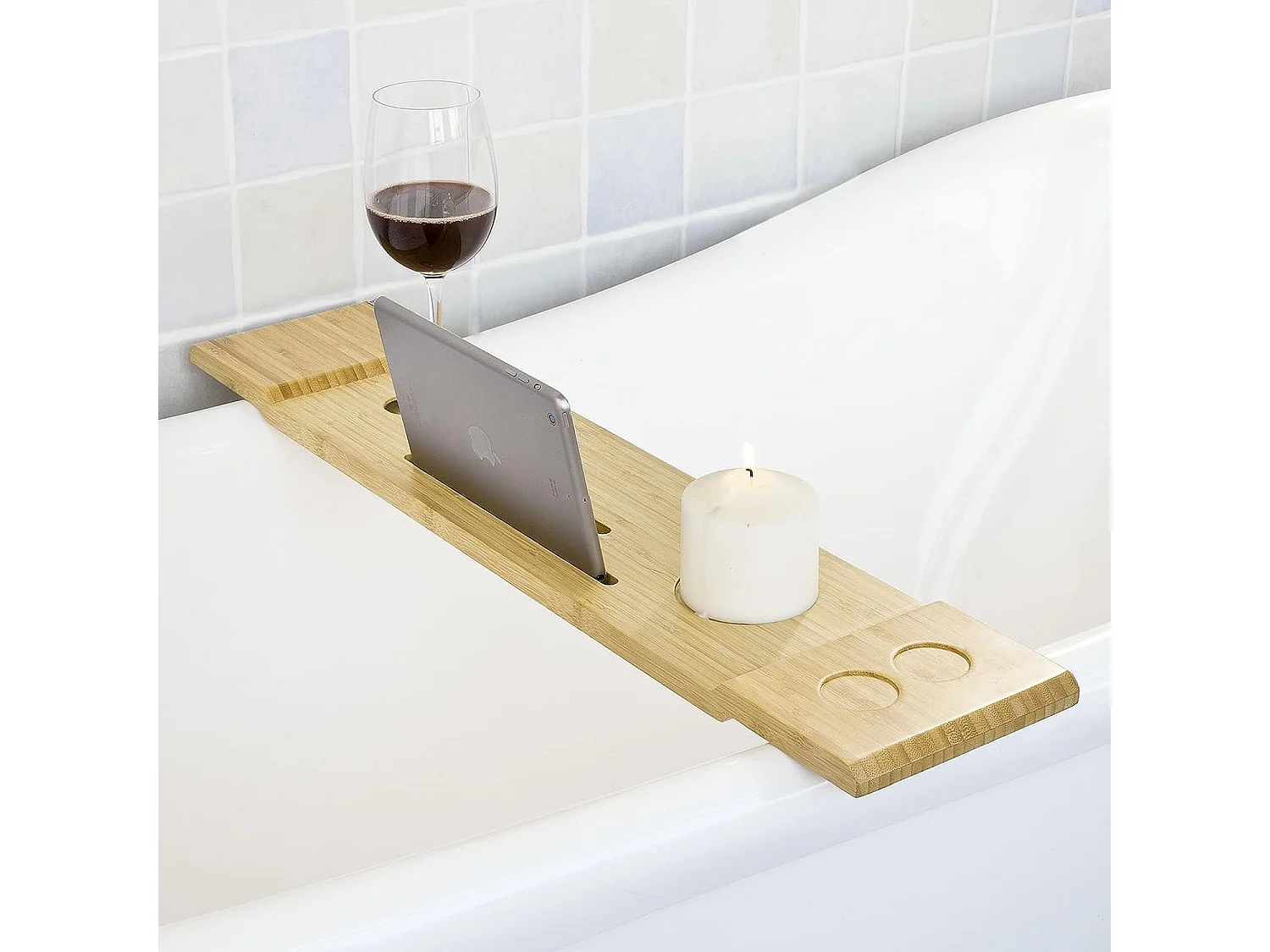 Pont de Baignoire en Bambou Porte savon et gel douche, Serviteur de baignoire, FRG104-N