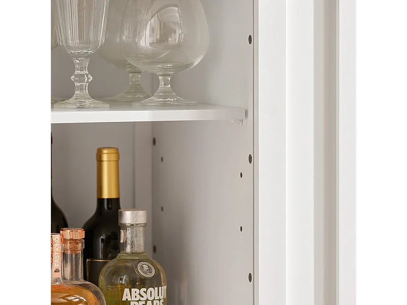 SoBuy FKW94-W Design Dressoir Mobiele Keukenkast Opbergruimte Keukenwage met RVS Plaat Flessenrek 2 Schuifdeuren en 2 Lades - Wit 116x46x95cm (bxlxh)