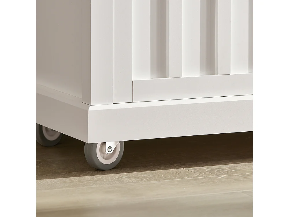 SoBuy FKW94-W Design Dressoir Mobiele Keukenkast Opbergruimte Keukenwage met RVS Plaat Flessenrek 2 Schuifdeuren en 2 Lades - Wit 116x46x95cm (bxlxh)