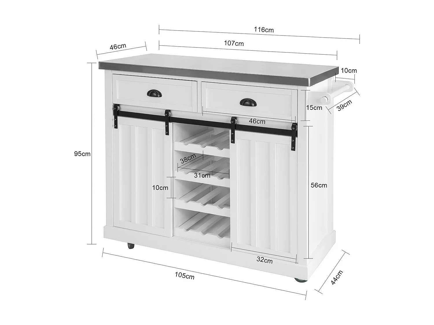 Meuble de Cuisine de Service Roulant Desserte de Cuisine - Plans de Travail en Acier INOX, FKW94-W