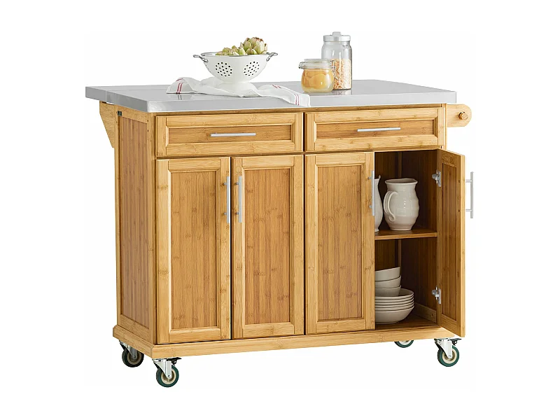 Carrito de Cocina con Piso de Acero,con Tablero Extensible, Carrito de Servir de bambú,L115 x P46 x H92cm FKW69-N SoBuy ES