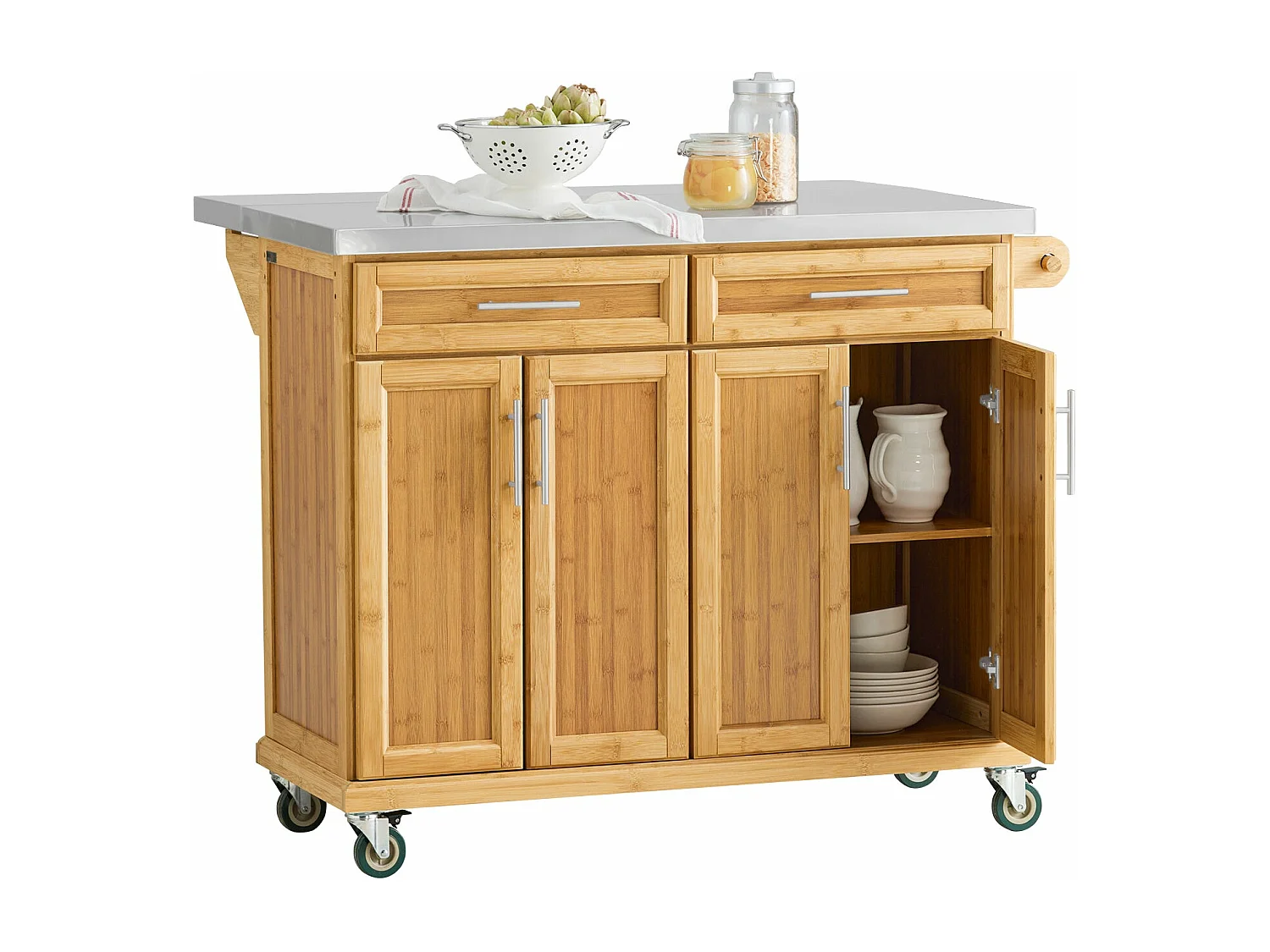 Carrito de Cocina con Piso de Acero,con Tablero Extensible, Carrito de Servir de bambú,L115 x P46 x H92cm FKW69-N SoBuy ES