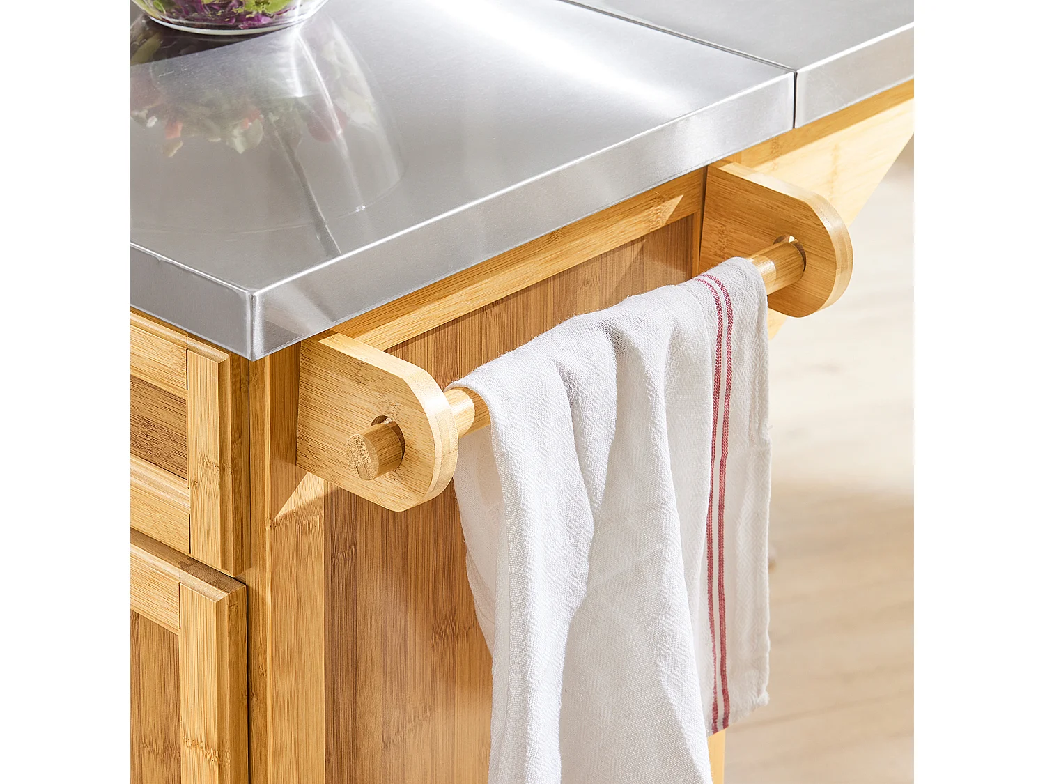 Carrito de Cocina con Piso de Acero,con Tablero Extensible, Carrito de Servir de bambú,L115 x P46 x H92cm FKW69-N SoBuy ES