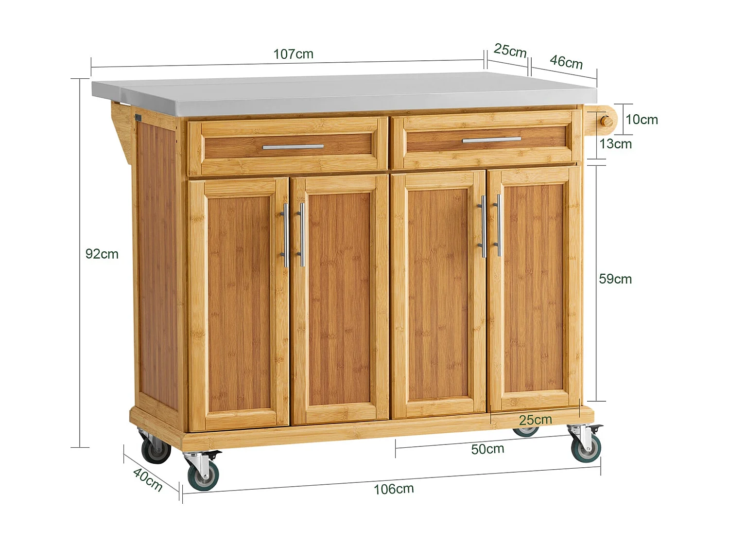 Desserte sur roulettes Meuble de Cuisine de Service Roulant en Bambou FKW69-N