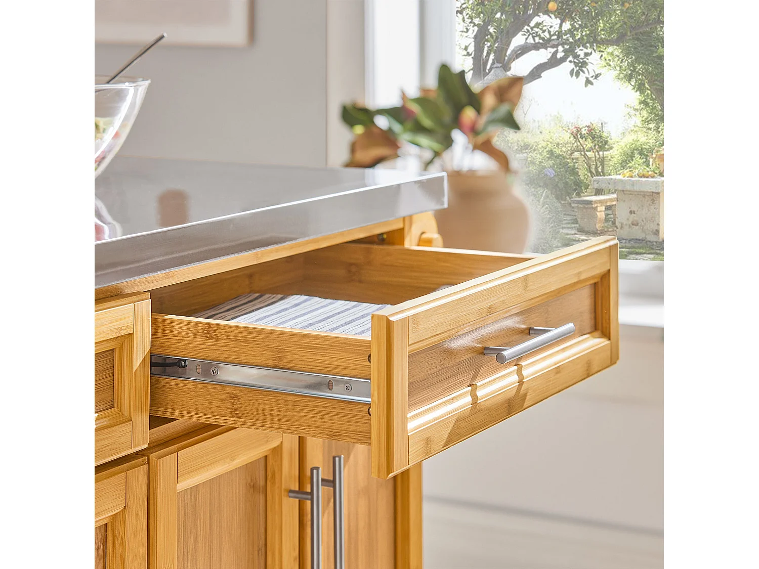 Desserte sur roulettes Meuble de Cuisine de Service Roulant en Bambou FKW69-N