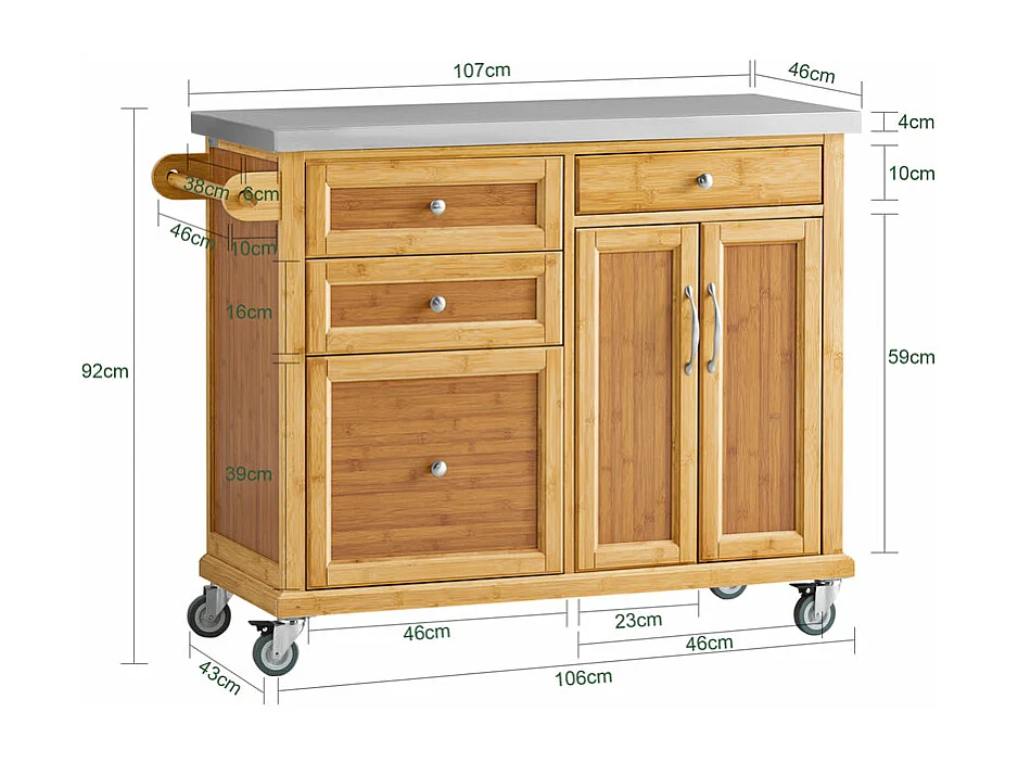 Kücheninsel FKW70-N 115 x 92 x 46 cm Natur